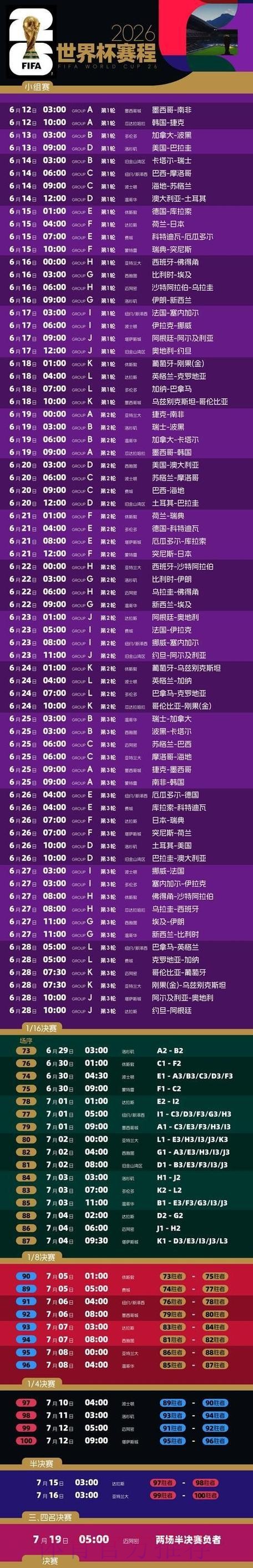 2026世界杯赛程直播完整版 2026世界杯赛程直播完整版